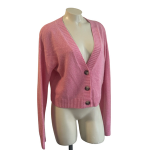 INTERMIX LARGE wool /cashmere rose pink  Cropped Cardigan v-neck Sweater